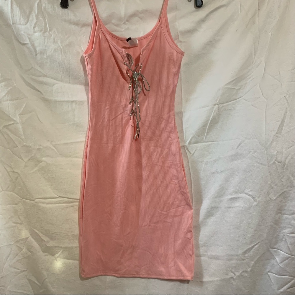 JNK Pink Party Dress With Chain straps short Small bodycon juniors
